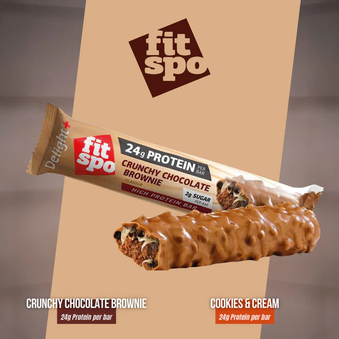 FitSpo Crunchy DELIGHT+ Barrita Proteica 64g LOW SUGAR / CON PEPTIDOS DE COLAGENO / 20G PROTEINA