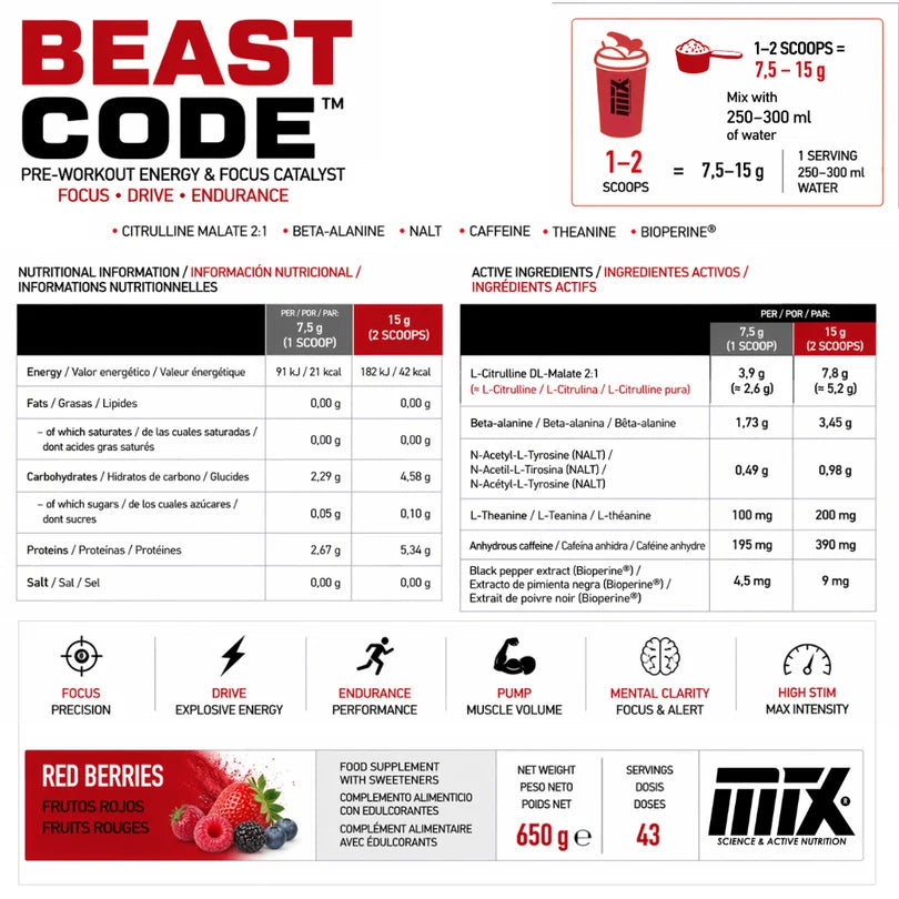 BEAST CODE™ - Super PRE-ENTRENO 650G (frutos rojos)